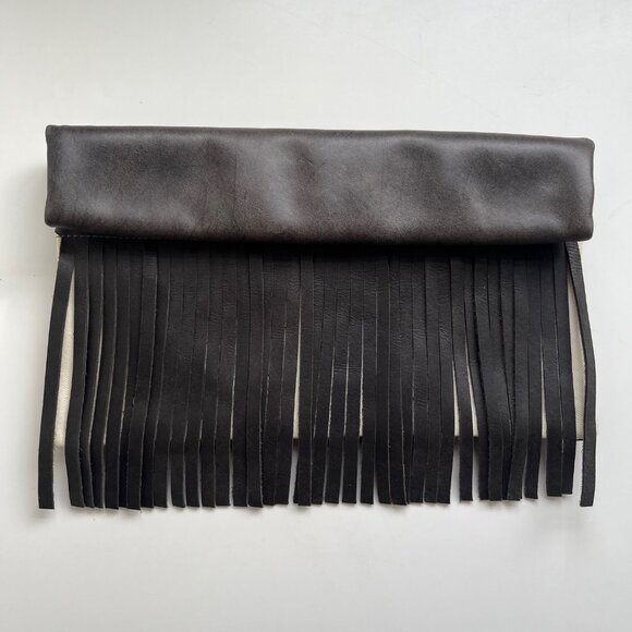 Sseko Handbags - New! Sseko Leather Fringe and Canvas Foldover Clutch Bag